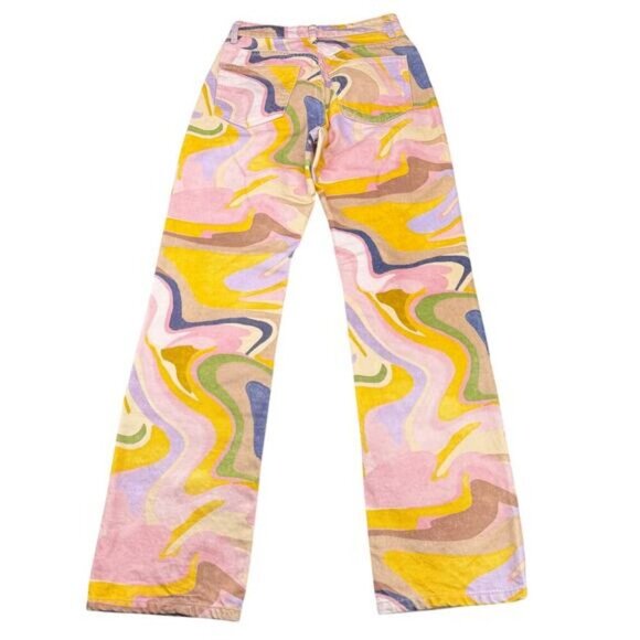 ZARA Straight Leg Abstract Swirl Print Jeans Size 2 Multicolor - Picture 9 of 11